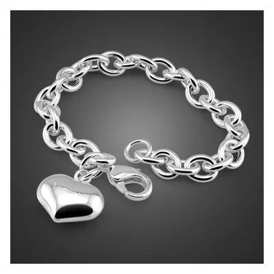 (as the picture, 24cm) Fashion Sweet Heart Pendant Solid Silver Bracelet Simple For Women Inch 1