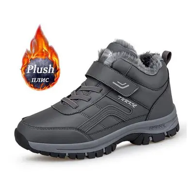 (grey, 36) Warm Snow Boots Men Casual Work Shoes Leather Or Suede High-top Non-slip Ankle Boots 