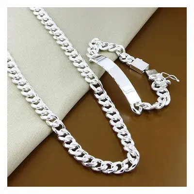 (as the picture) Classic Men Jewelry Set Silver 10mm Hip Hop Chain Necklace Bracelet For Male