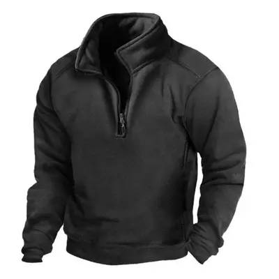 (black, XXXL) Men&apos;s Fleece Warm V-neck Zipper Sweatshirt Outdoor Sports Coats Pullover Men&