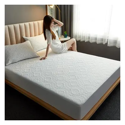 (white, 150x200x30cm 1pc) New Solid Color Quilted Embossed Waterproof Mattress Protector Fitted 