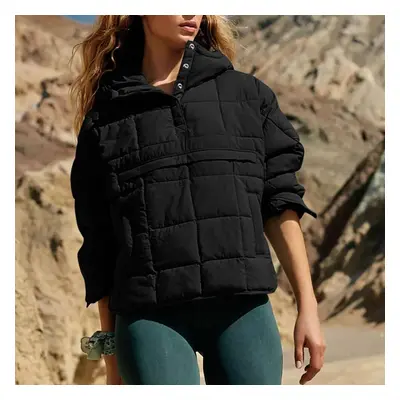 (black, XXL) Quilted Jackets For Women Lightweight Long Sleeve Button Down Jacket Warm Winter Co