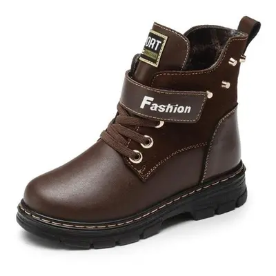 (brown, 35) High Quality Children Snow Boots Boys Comfortable Casual Shoes Winter Warm Kid Leath