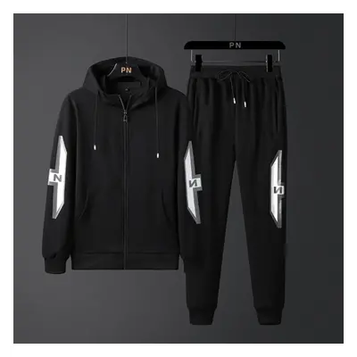 (white, XXXXL) Autumn And Winter Men &apos;s Casual Sports Suit Hooded Plus Size Cardigan Two -p