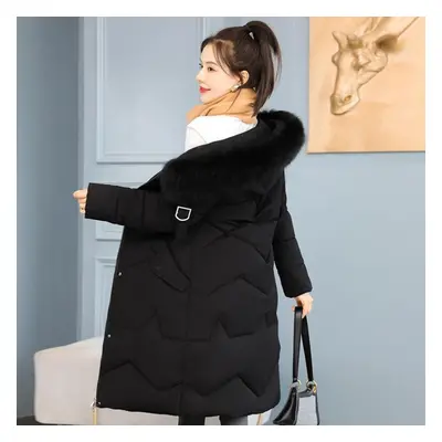 (black, XL) Down Cotton Padded Jacket Women&apos;s Loose Cotton-padded Jacket In The Long Sectio