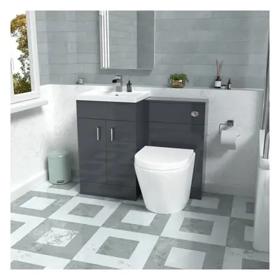 Nes Home Basin Vanity Cabinet, WC Unit Dark Grey & Rimless Back To Wall Toilet