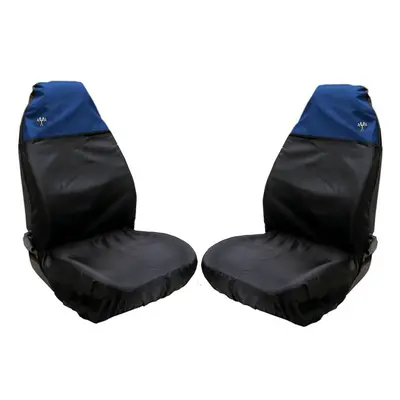 XtremeAuto Waterproof FRONT Seat Covers with Chequered Flag Logo (Blue)