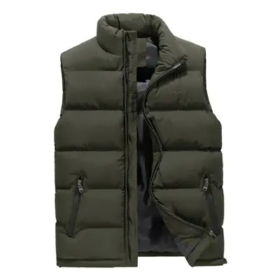 (Army Green, 2XL) Men's winter down vest warm sleeveless padded jacket