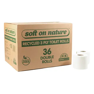 36 Double Rolls | Soft on Nature Eco Toilet Tissue Paper | 3PLY Recycled Sustainable | Plastic F