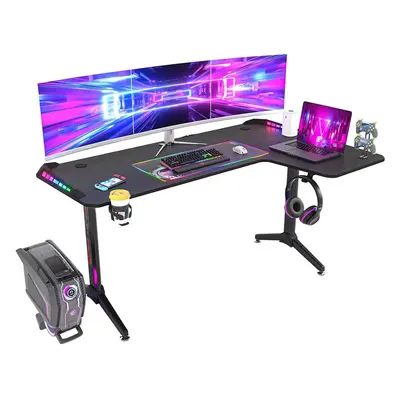 (Right) Computer Gaming Desk RGB LED: Shape Corner Desk