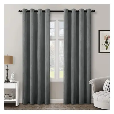 (Grey, 66" x 90" (168cm x 228cm)) Blackout Curtains Crushed Velvet Curtain Pair with Tie Backs