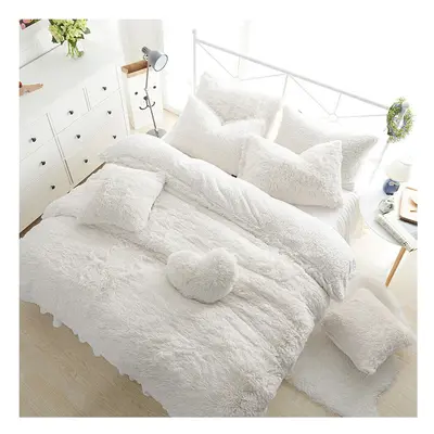 (White, King) Fleece TEDDY BEAR Duvet Quilt Cover Warm & Cozy OR Fitted Sheet + Pillow Cases