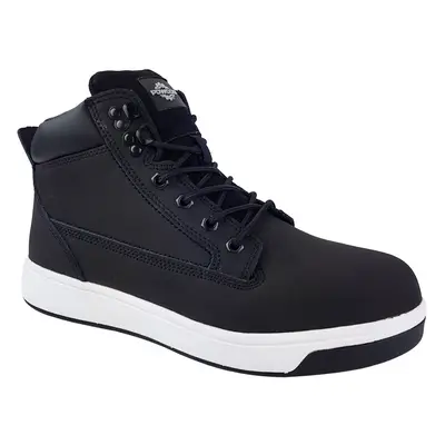 (9) POWCOG Mens Casual Safety Trainer Shoes High Top Work Boots BLACK