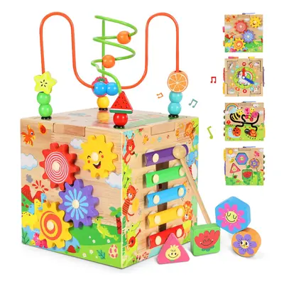 Wooden Activity Cube Baby Toys,6-in-1 Montessori Educational Toy Set for Year Old Boys Girls, Ed