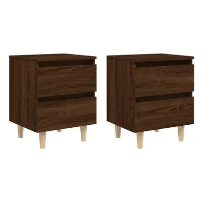 vidaXL 2x Solid Wood Bed Cabinets with Legs Brown Oak Bedside Storage Cabinet