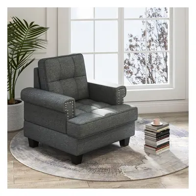 Modern Tufted Linen Armchair Accent Upholstered Club Chair with Extra Pillow