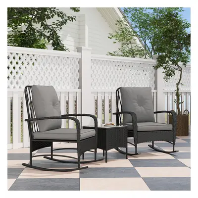 Outsunny Rattan Bistro Set Balcony Furniture with Rocking Chairs, Black