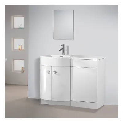 Bathroom D Shape White Basin Vanity Wc Unit Cabinet Left Hand | Dene