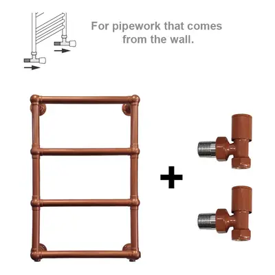 (Angled Copper Valves) 500x750mm Modern Copper Heated Towel Rail Radiator