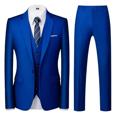 (royal blue, 3XL) Men Suits Piece Slim Fit Single Breasted One Button Tuxedo Suit Blazer Waistco