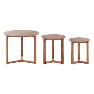 Simple Set Of Oak Wood Side Tables, Understated Design Side Table By Couch, Richly Grained Loung