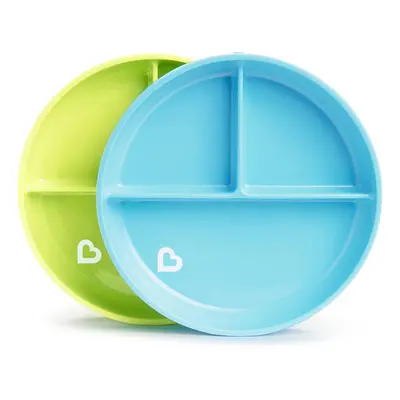 Munchkin? Stay Put? Divided Suction Toddler Plates Blue/Green