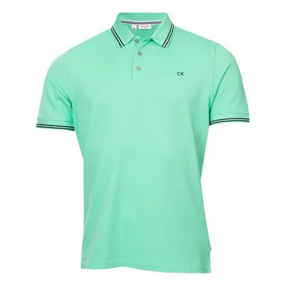 (XXL, Mint Tipped) Calvin Klein Mens Campus Button Ribbed Collar Golf Polo Shirt