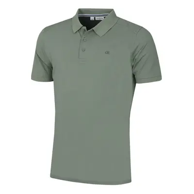 (L, Sage) Calvin Klein Mens Campus Button Ribbed Collar Golf Polo Shirt