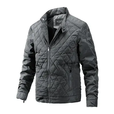 (grey, XL) Fashion Autumn Jacket Man Stand Collar Jacket Mens Cotton Windbreaker Jackets Coat Me