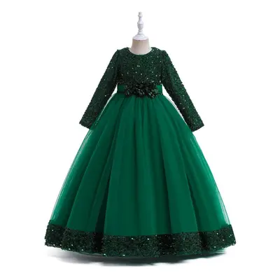 (dark green, 140CM) Summer Sequin Christmas Kids Party Dresses For Girls Bridemaid Costume Long 