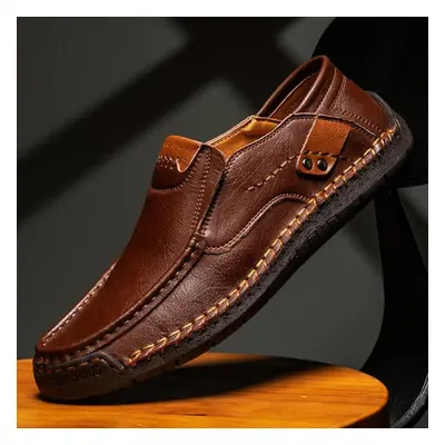 (dark brown, 47) Handmade Genuine Leather Men&apos;s Casual Shoes Comfortable And Breathable Moc