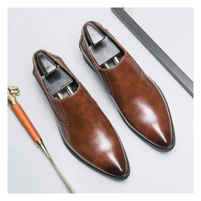 (brown, 41) New Men&apos;s Dress Leather Shoes Luxury Fashion Groom Wedding Shoes Men Italian St