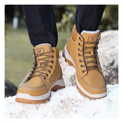 (tan, 47) Tuinanle Man Platform Shoes Casual Winter Plush Warm Snow Boots Male High Tops Cotton 