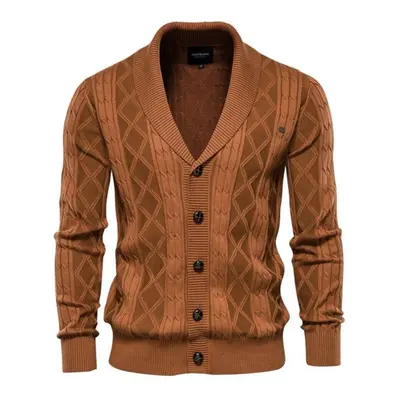 (yellow, 75-82 kg) Aiopeson Cotton Cardigan Men Casual Single Breasted Solid Color Business Mens