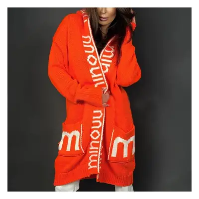 (M, orange) Mid-length Thick Cardigan Female Loose Batwing Sleeve Sweaters Hooded Jacket