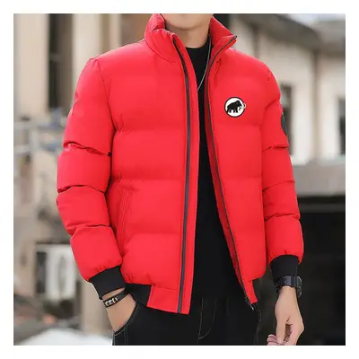 (red,white, XL) Men&apos;s Standing Collar Jacket, Cotton Coat, Casual Streetwear, Korean Fashio