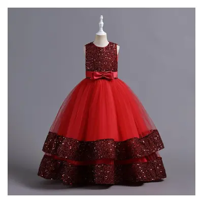 (red, 130) Pageant Kids Evening Dress For Girl Children Costume Fluffy Lace Princess Dresses Ves