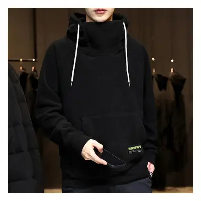 (black, XXXXXL) Thick Fleece Hoodies Men Autumn Winter High Neck Hooded Hoodies Windproof Hip Ho