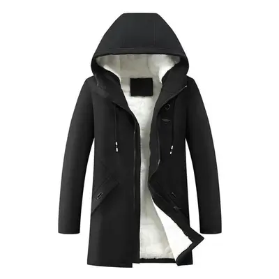 (black, XXXXL) Large Size, Men&apos;s, Autumn And Winter, Long Windbreaker Coat, Hooded, Thicken