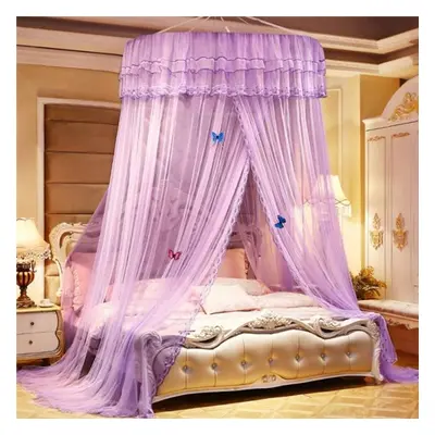 (purple, 2.2m (7.2 feet) bed) New Princess Lace Dome Insect Bed Canopy Netting Curtain Elegant R