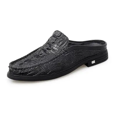 (black, 43) Summer Classic Half Shoes Men Crocodile Pattern Man Half Slippers Casual Outdoor Mul