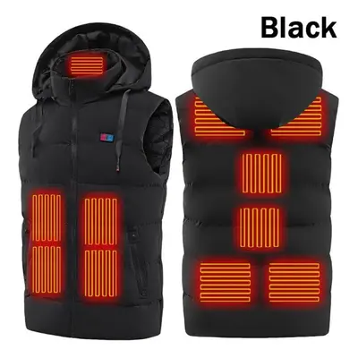 (black, 2XL) Heated Vest Zones Electric Heated Jackets Autumn Winter Sportswear Heated Coat Hood