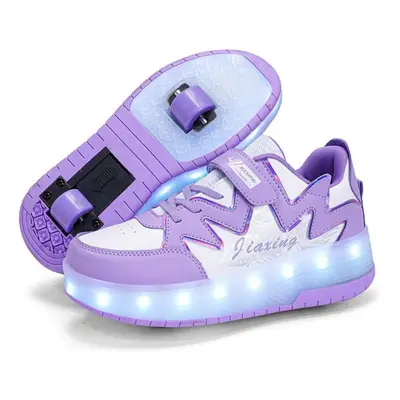 (purple, 32) Child Two-wheeled Charging Led Lamp Shoes Robe Skating Shoes Roller Skate Shoes Gir