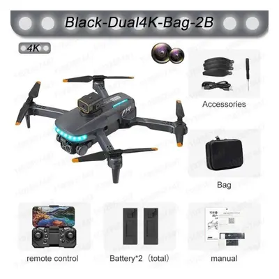 (Dual 4K 2B, Black) P14 Max Drone 8K HD GPS Professional UAV Intelligent Obstacle Avoidance Fold