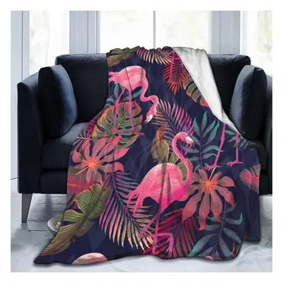 (200CM X 150CM) Soft Throw Blanket Tropical Pink Flamingos Palm Leaves Soft Flannel Blanket Warm