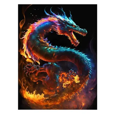 (black, Round drill 55x70cm) Diy 5d Diamond Painting Flaming Animals Snake And Leopard Full Squa