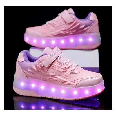 (pink, 37) Tuinanle Two Wheels Roller Skate Shoes Women Men Buckle Led Light Luminous Sneakers O