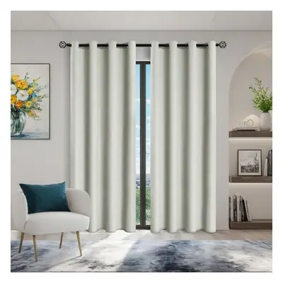 (beige, 300Ã260cm&Grommet Top) 1pc Solid Blackout Curtains With Grommets, Total Privacy Drapes 