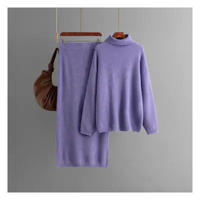 (purple, One Size) Fall Winter Lazy Wind Loose High Collar Pulllover Sweater Suit Women&apos;s S