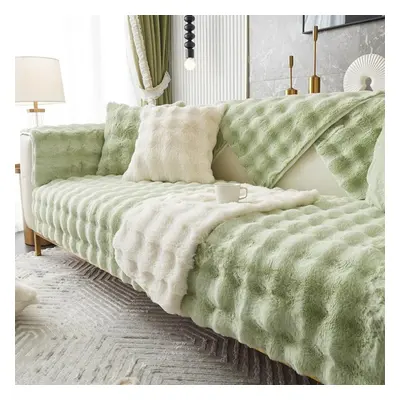 (green, 90*240cm) Rabbit Plush Sofa Cushion Winter Padded Plush Cushion Non-slip Leather Sofa Co